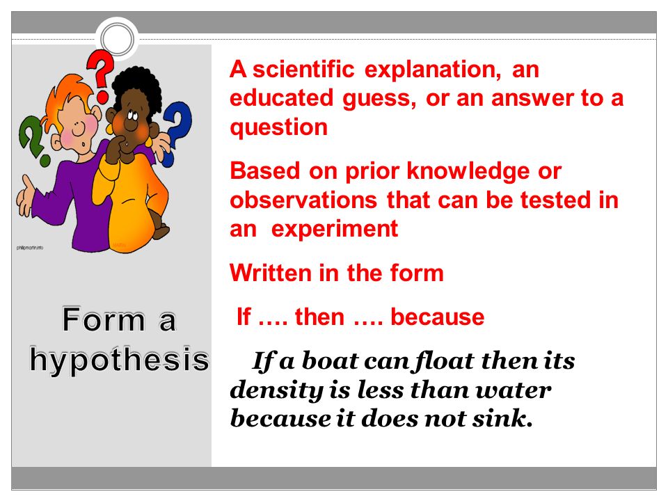 A scientific explanation, an educated guess, or an answer to a question