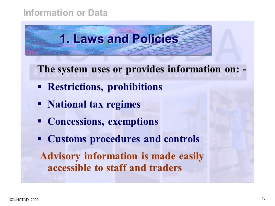 1. Laws and Policies The system uses or provides information on: -