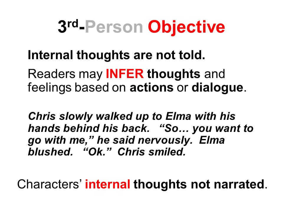 3rd-Person Objective Internal thoughts are not told.