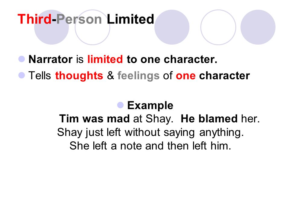 Third-Person Limited Narrator is limited to one character.