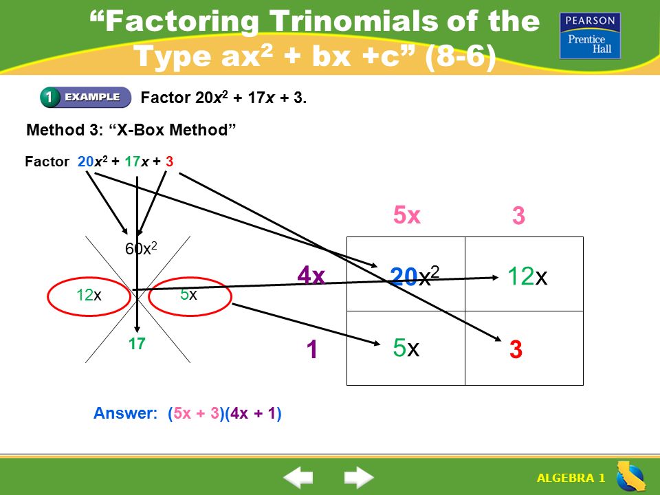 Factoring Trinomials of the Type ax2 + bx +c (8-6)