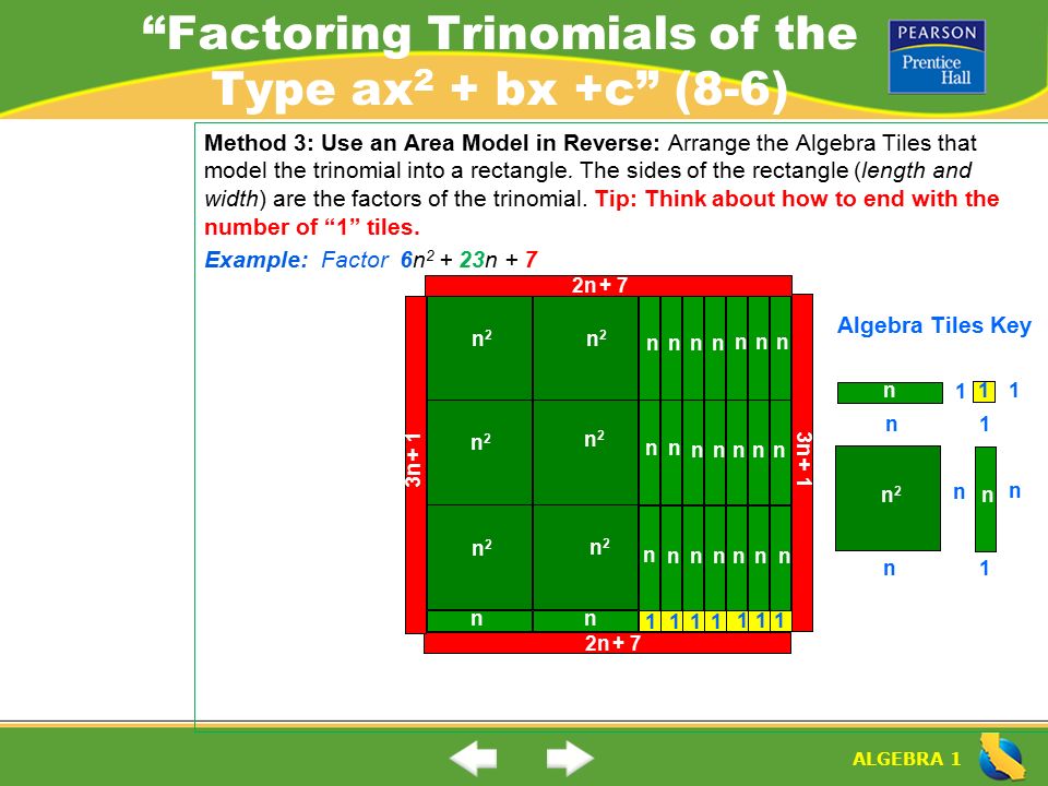 Factoring Trinomials of the Type ax2 + bx +c (8-6)