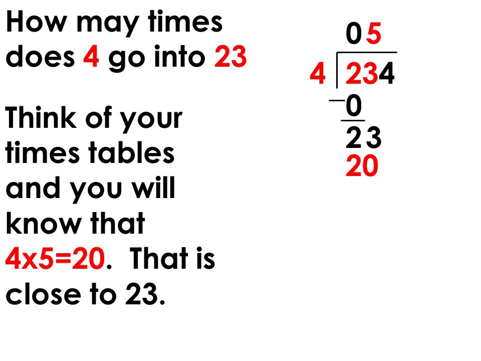 How may times does 4 go into 23
