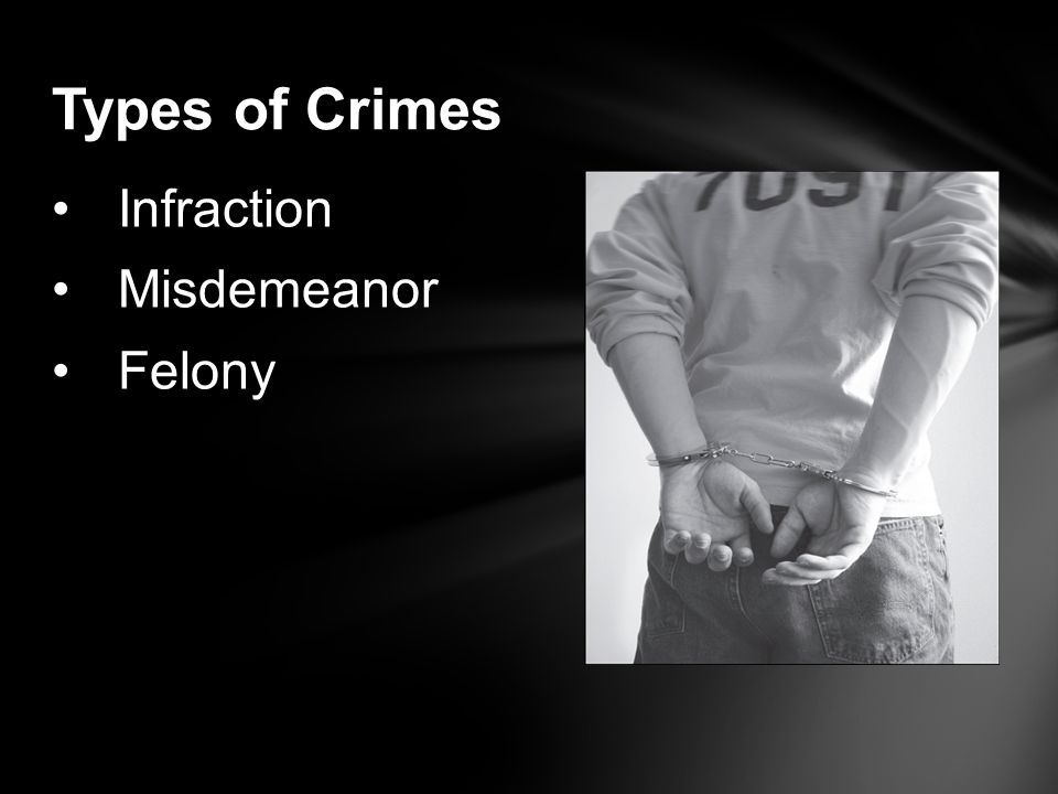 Types of Crimes Infraction Misdemeanor Felony