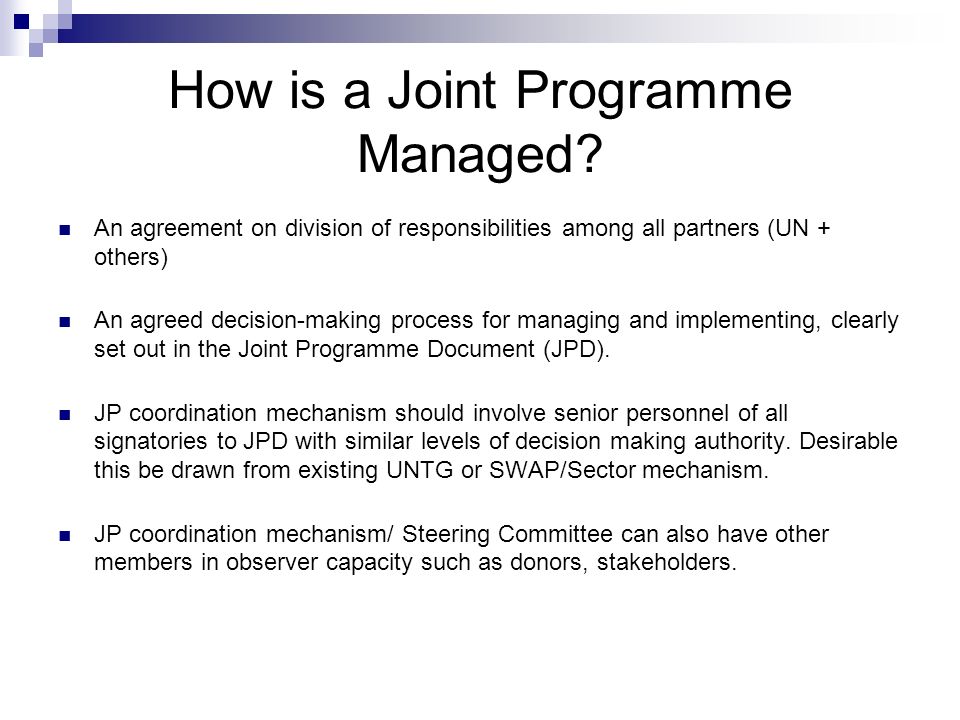 How is a Joint Programme Managed