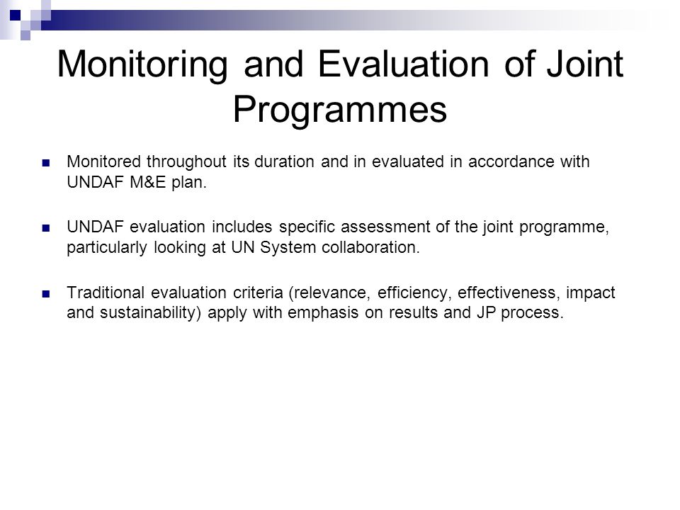 Monitoring and Evaluation of Joint Programmes