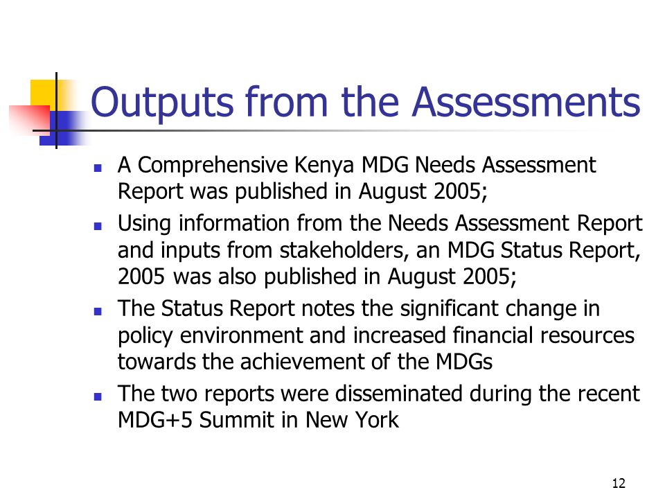 Outputs from the Assessments