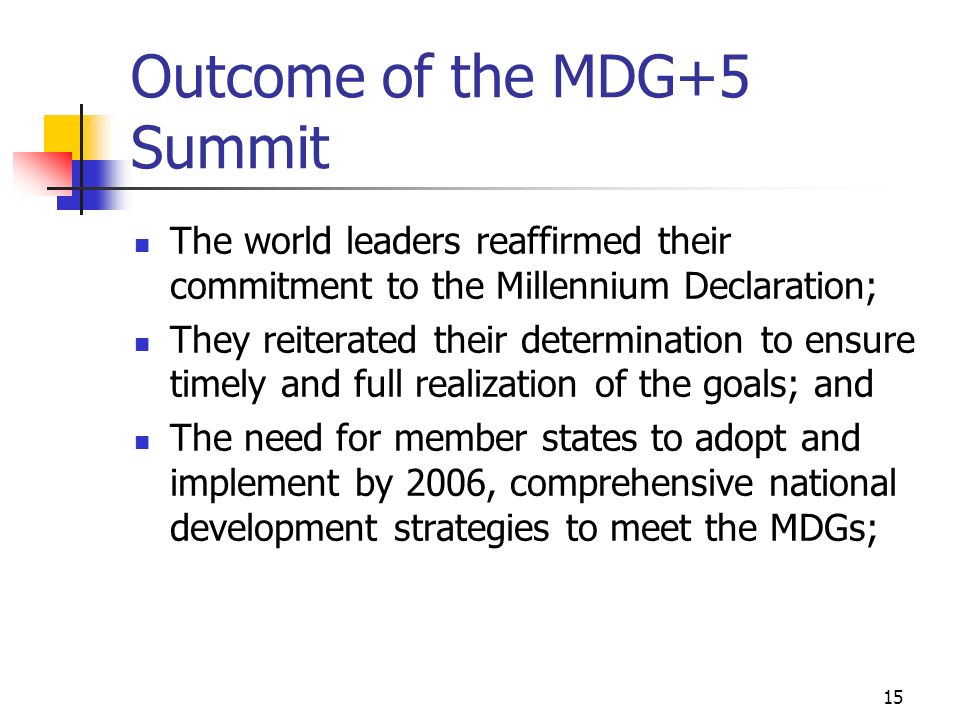 Outcome of the MDG+5 Summit