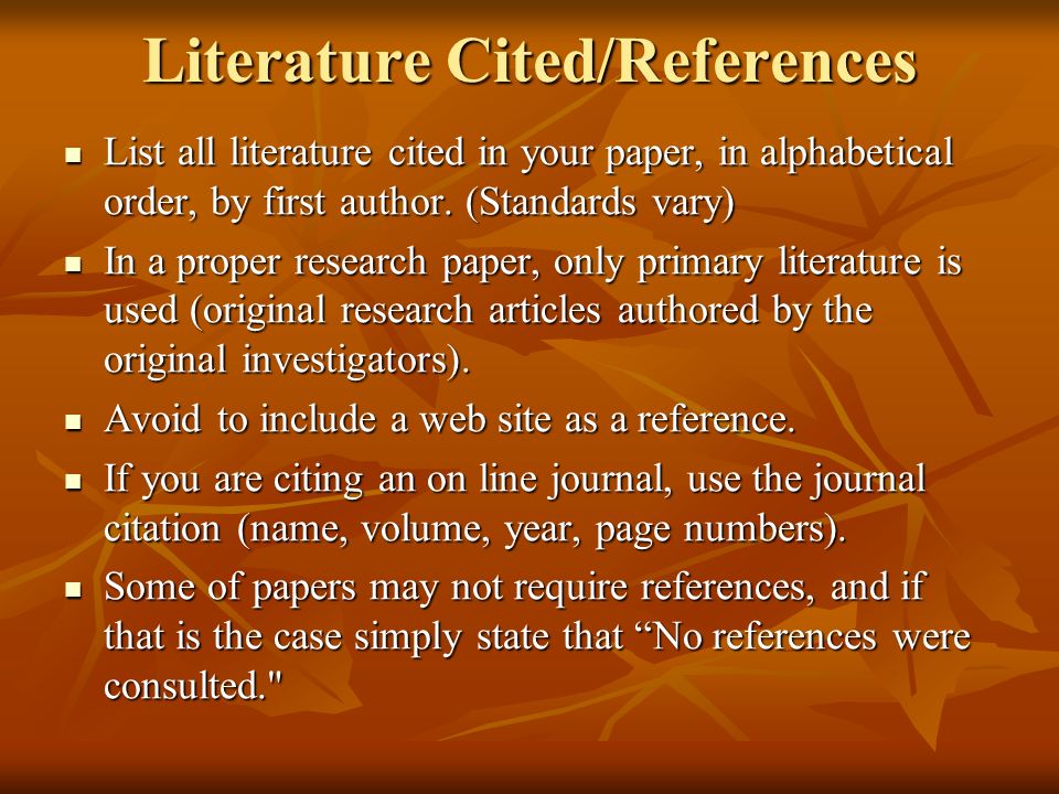 Literature Cited/References