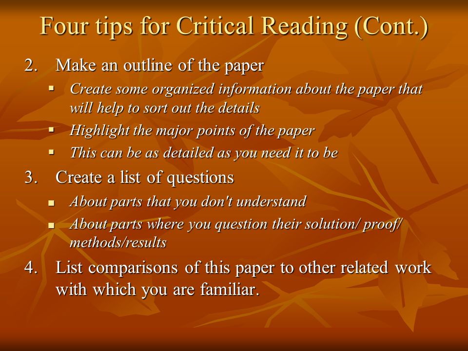 Four tips for Critical Reading (Cont.)