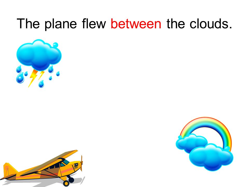 The plane flew between the clouds.