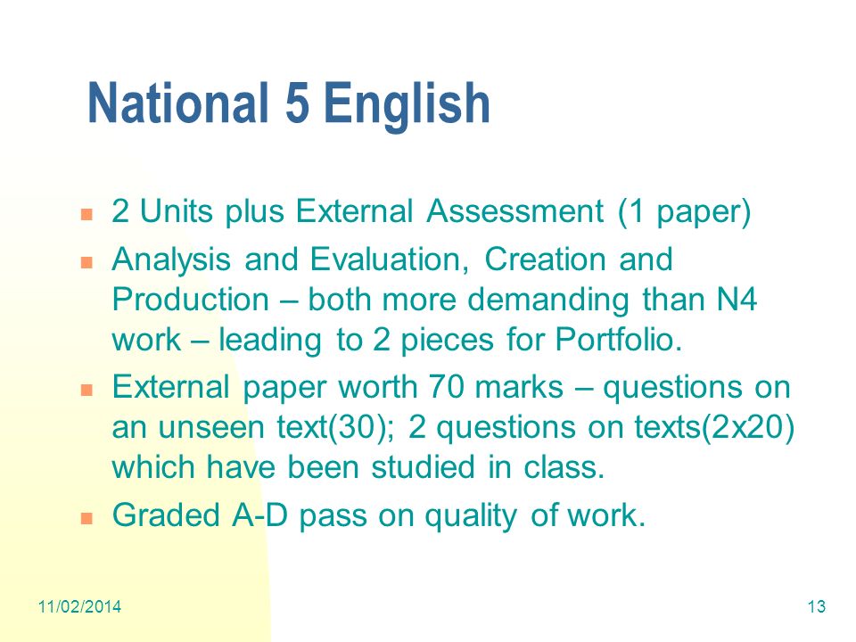 National 5 English 2 Units plus External Assessment (1 paper)