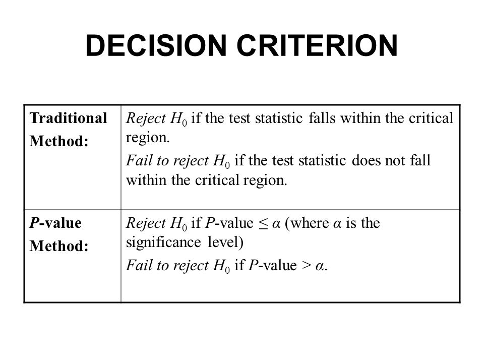 DECISION CRITERION Traditional Method: