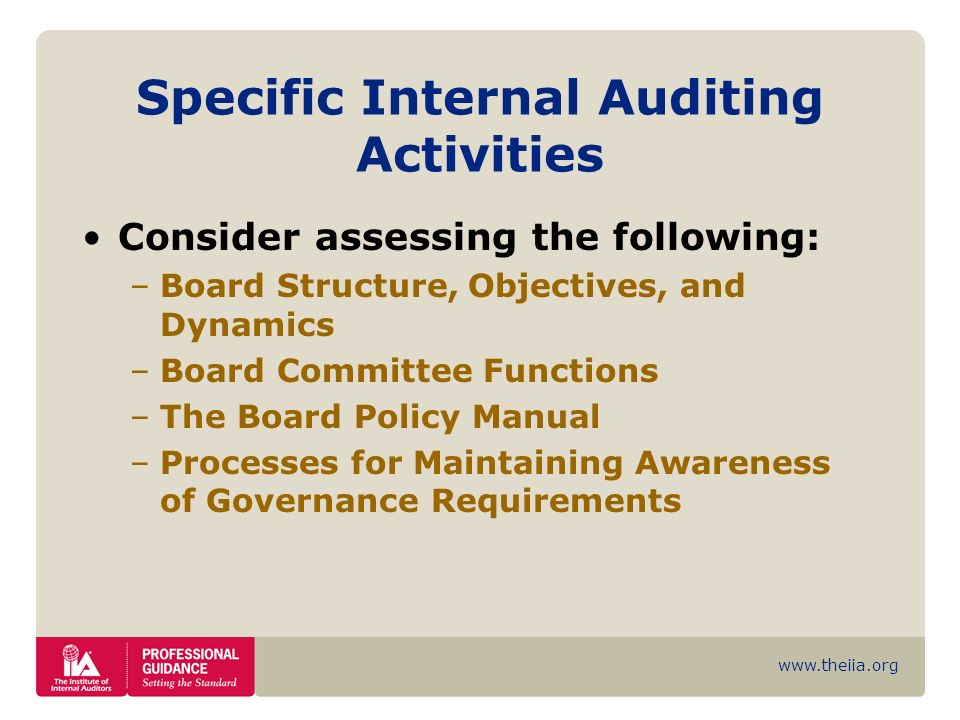 Specific Internal Auditing Activities