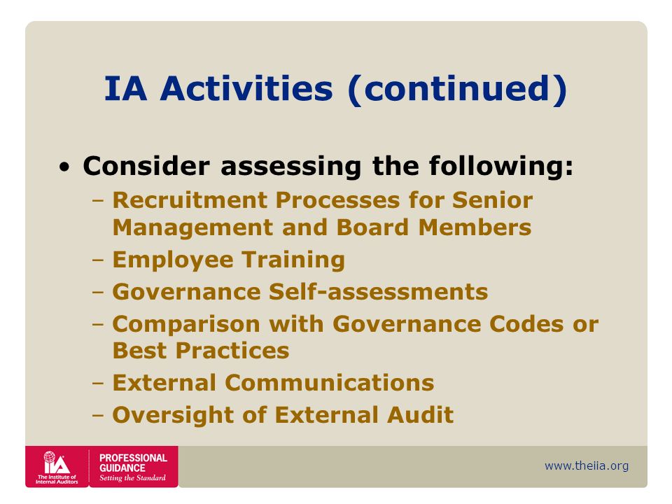 IA Activities (continued)