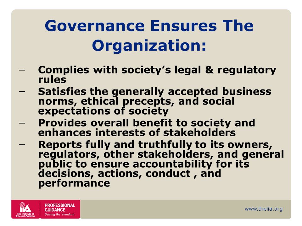 Governance Ensures The Organization:
