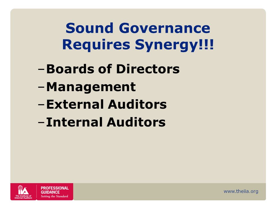 Sound Governance Requires Synergy!!!