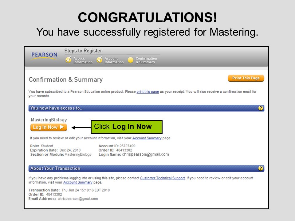 You have successfully registered for Mastering.