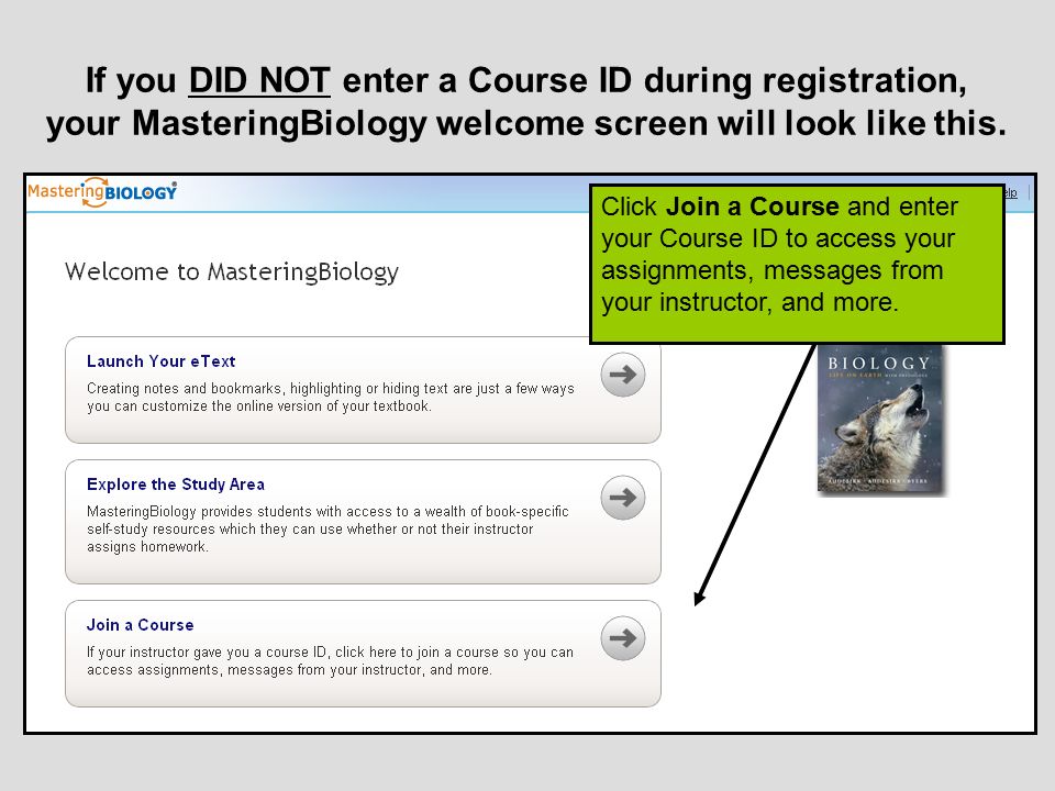 If you DID NOT enter a Course ID during registration,