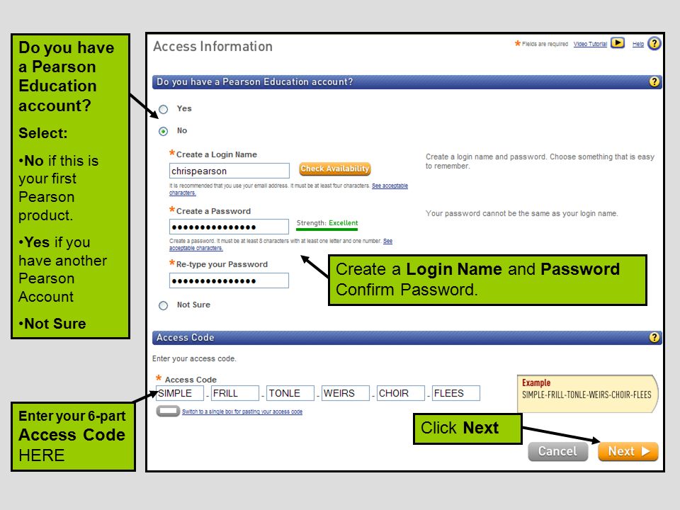 Create a Login Name and Password Confirm Password.