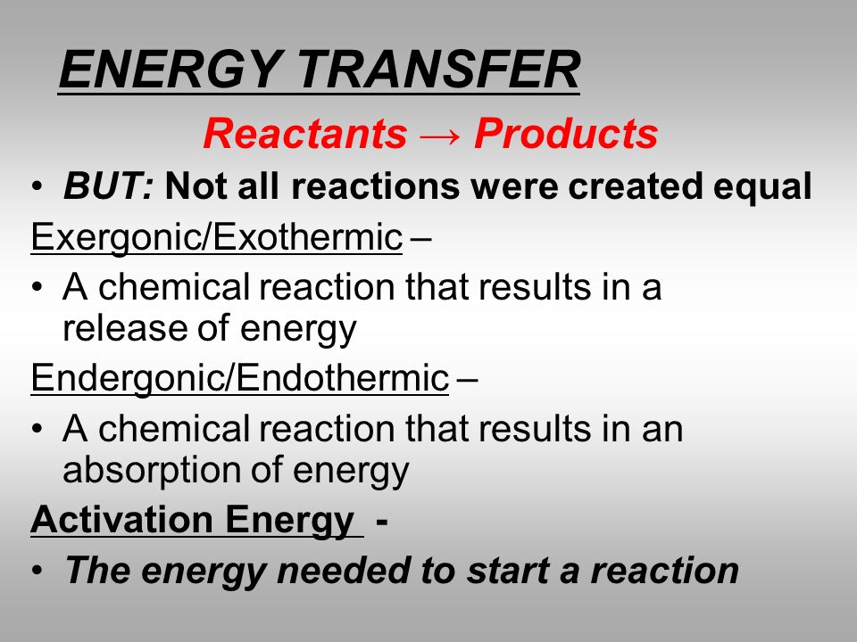 ENERGY TRANSFER Reactants → Products