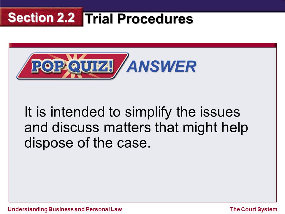 ANSWER It is intended to simplify the issues and discuss matters that might help dispose of the case.