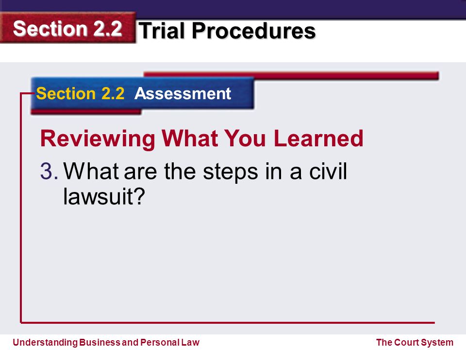 Reviewing What You Learned What are the steps in a civil lawsuit