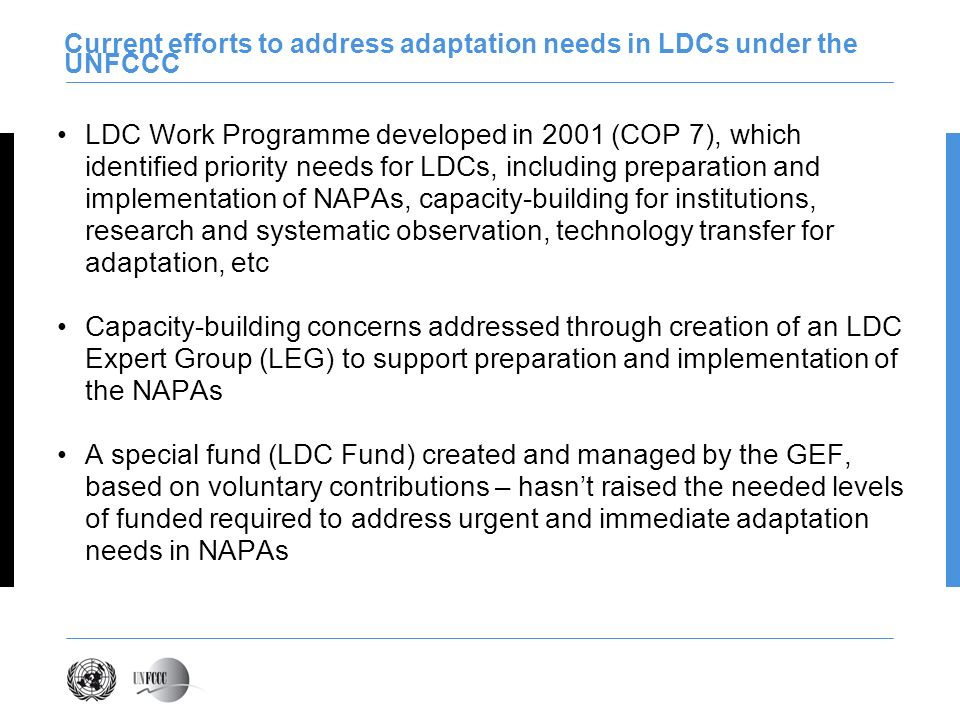 Current efforts to address adaptation needs in LDCs under the UNFCCC