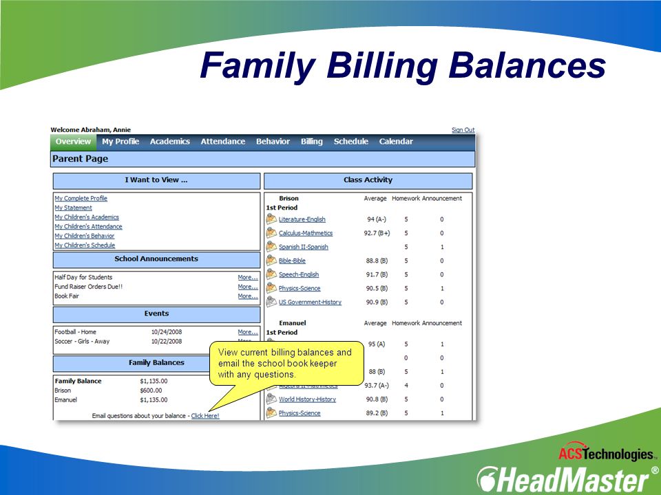Family Billing Balances