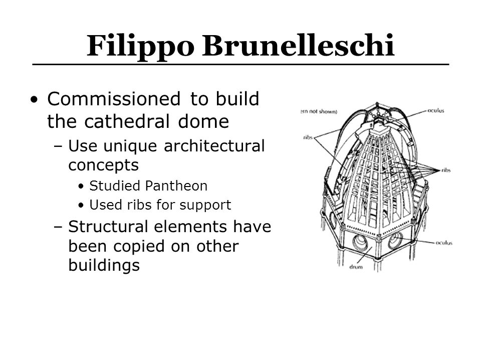 Filippo Brunelleschi Commissioned to build the cathedral dome