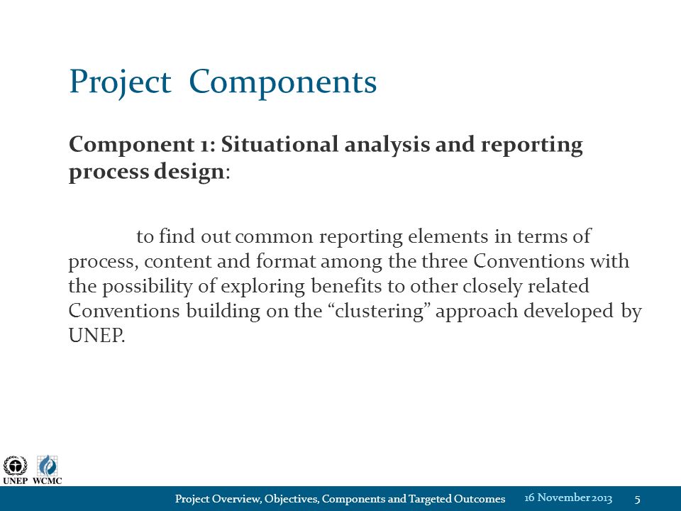 Project Components Component 1: Situational analysis and reporting process design: