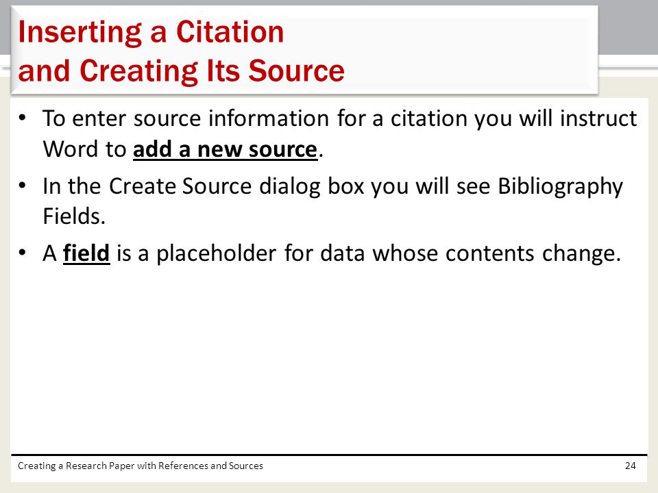 Inserting a Citation and Creating Its Source