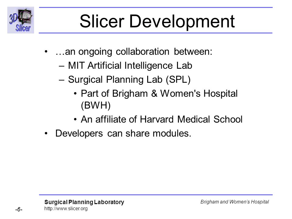 Slicer Development …an ongoing collaboration between: