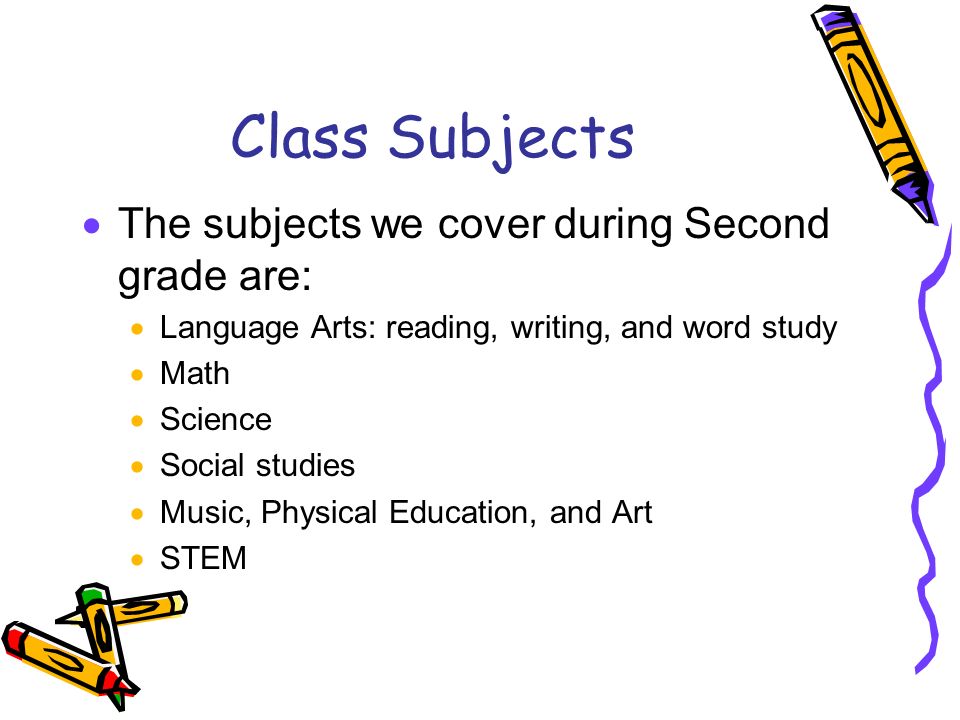 Class Subjects The subjects we cover during Second grade are: