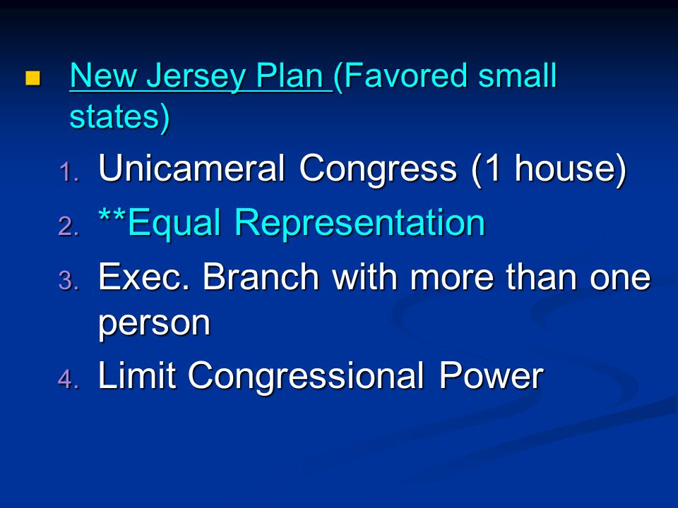 Unicameral Congress (1 house) **Equal Representation