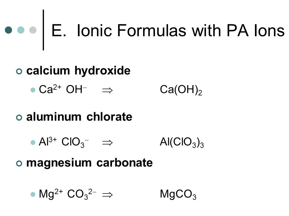 E. Ionic Formulas with PA Ions