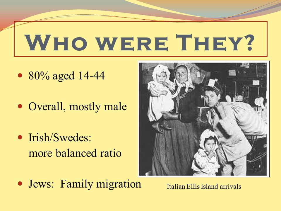 Who were They 80% aged Overall, mostly male Irish/Swedes: