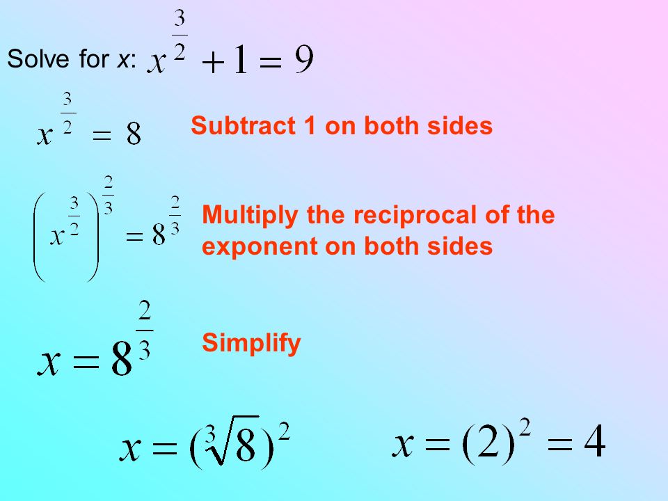 Solve for x: Subtract 1 on both sides. Multiply the reciprocal of the exponent on both sides.