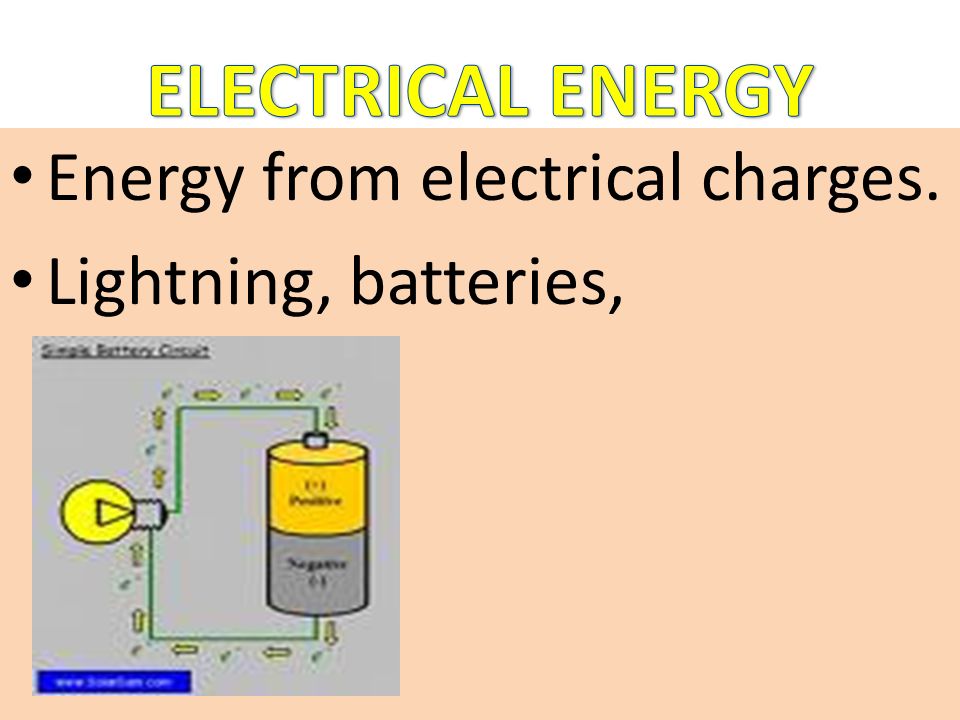 ELECTRICAL ENERGY Energy from electrical charges.