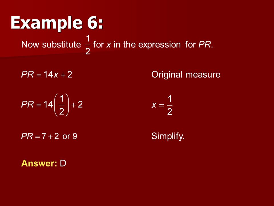 Example 6: Now substitute for x in the expression for PR.