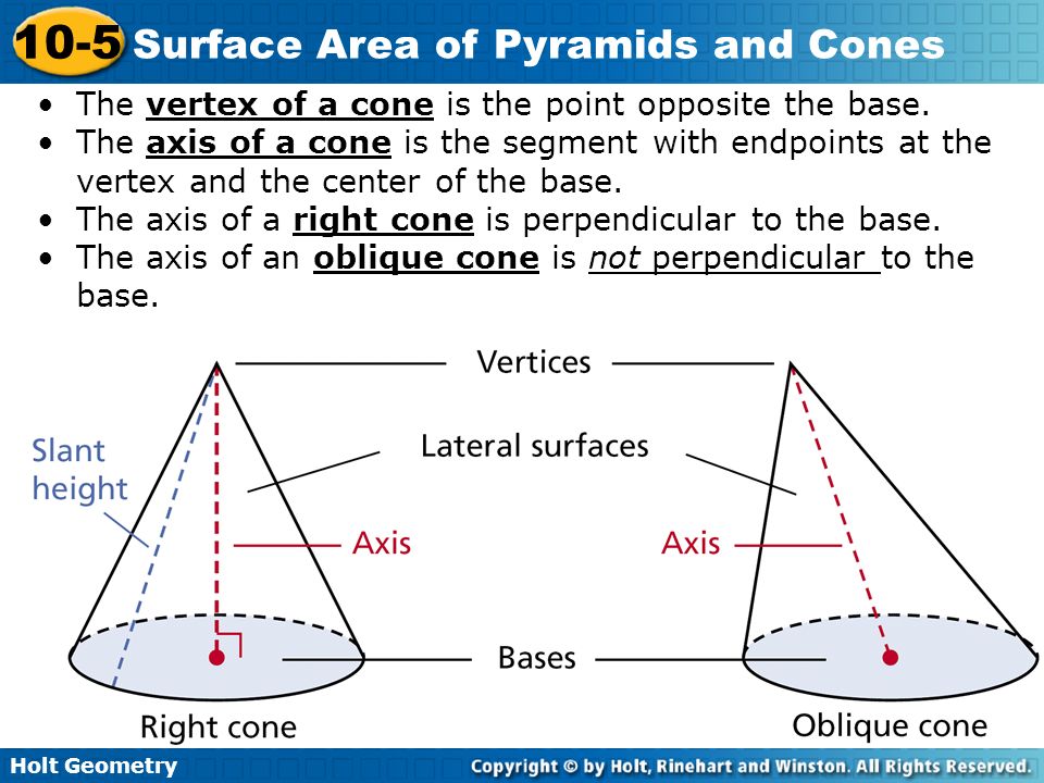 The vertex of a cone is the point opposite the base.