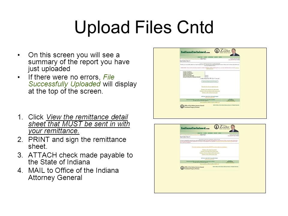 Upload Files Cntd On this screen you will see a summary of the report you have just uploaded.