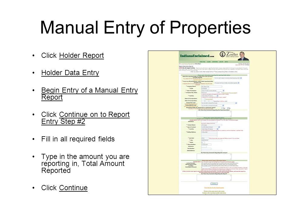 Manual Entry of Properties