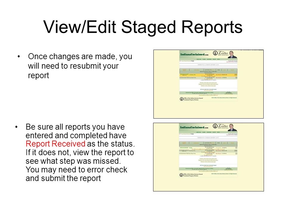 View/Edit Staged Reports