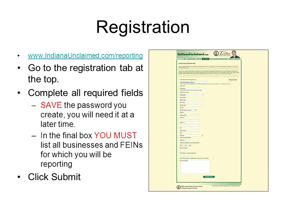 Registration Go to the registration tab at the top.