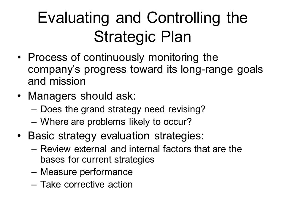 Evaluating and Controlling the Strategic Plan