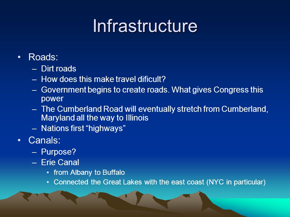 Infrastructure Roads: Canals: Dirt roads