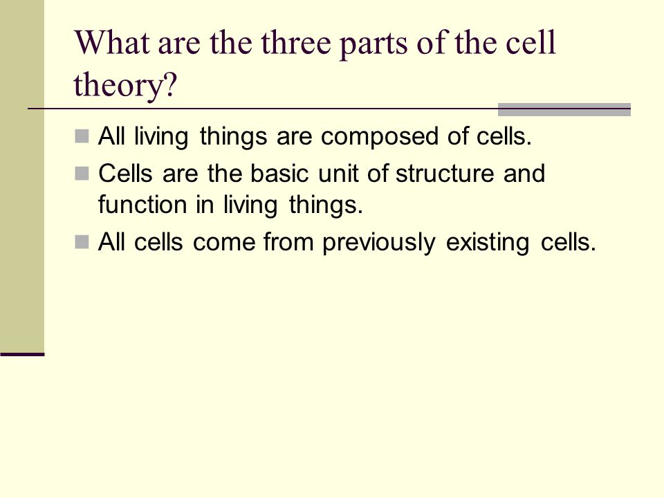 What are the three parts of the cell theory