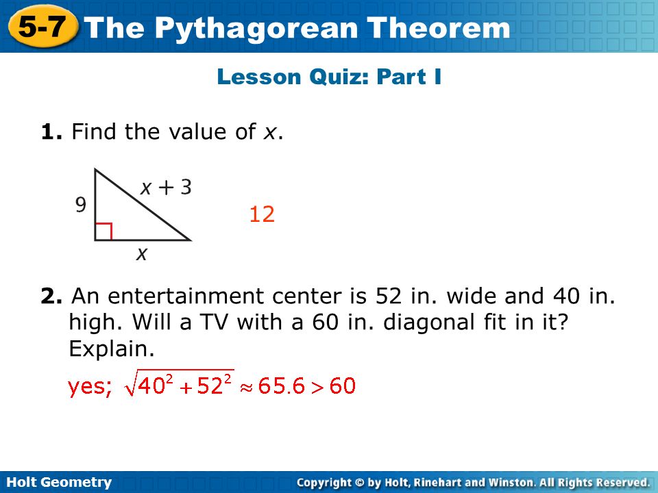 Lesson Quiz: Part I 1. Find the value of x.