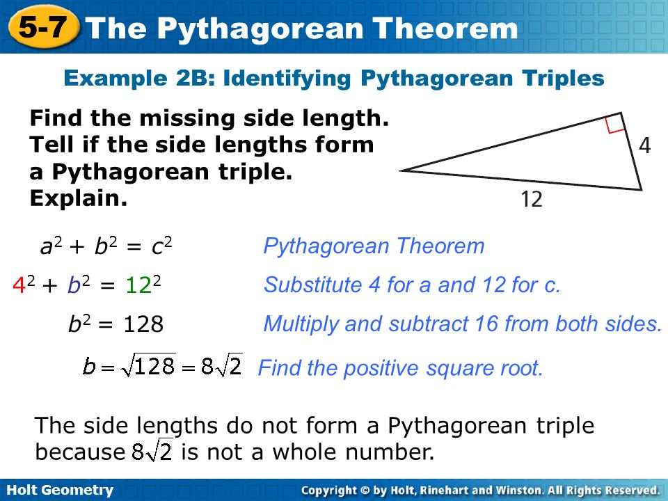 Example 2B: Identifying Pythagorean Triples